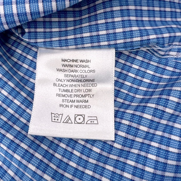 BEN SHERMAN, LONG SLEEVES MEN’S SHIRT, “XL 16,” BLUE AND WHITE SMALL CHECKERED - Picture 14 of 16
